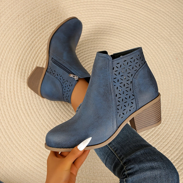 🔥Last Day Promotion 50% OFF - Women's Chunky Mid-Heel Slip-On Leather Orthopaedic Ankle Boots