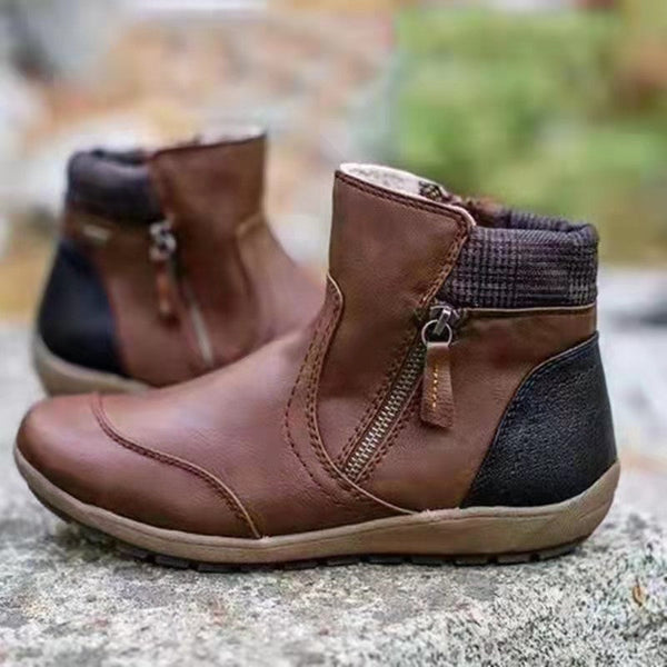 🔥Last Day Promotion 50% OFF - Women's Retro Round Toe Waterproof Zip Leather Ankle Boots